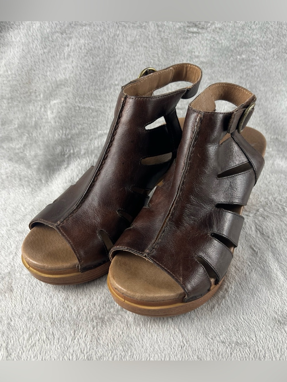 Dansko Platform Sandals Gladiator Demetra 41 10.5-11 Brown Leather Block Heels